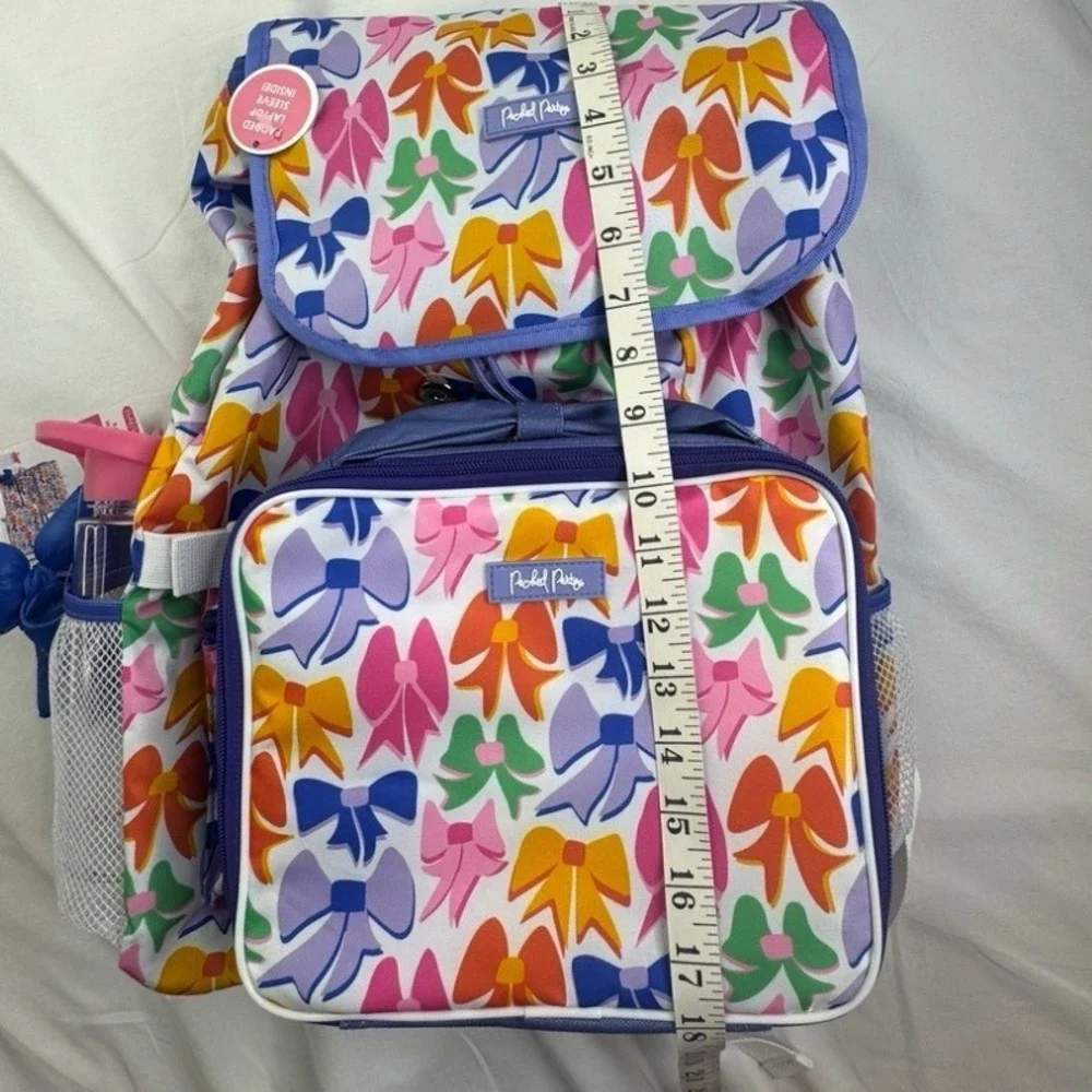 Packed Party Backpack Lunch Bag Water Bottle Set Rainbow Bow Print Padded Laptop